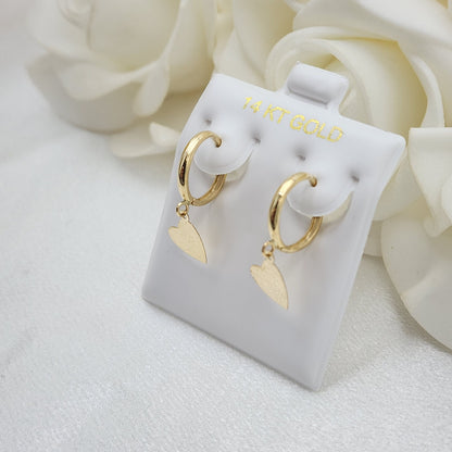 Stunning 14k Gold Dangly Heart Huggie Earrings - Adorable Small Earrings - For Girls & Women