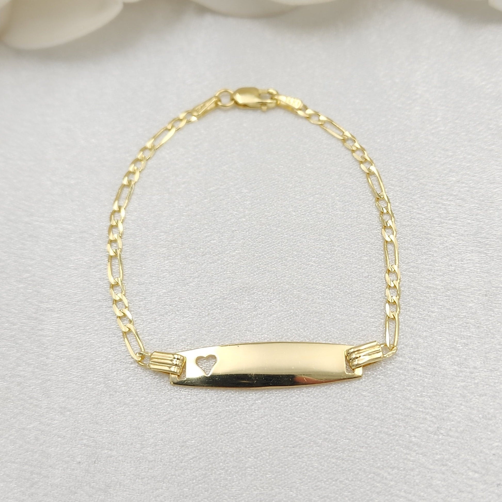 14k Gold Figaro Link ID Baby Bracelet - 6 in - Personalized Bracelet - For Kids