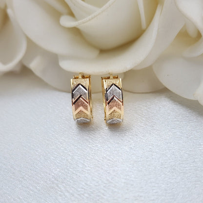 14k Tri Color Gold Huggies Earrings - 5mm Thick - For Every Day - Real 14k gold