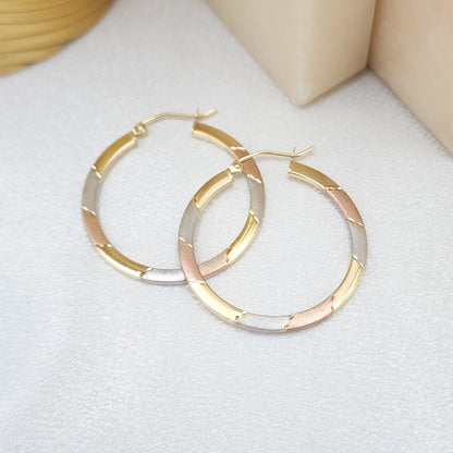 Unique 14k Gold 30mm Tricolor Gold Hoops Earrings - Lightweight & Versatile - Everyday Hoops - Gift For Her