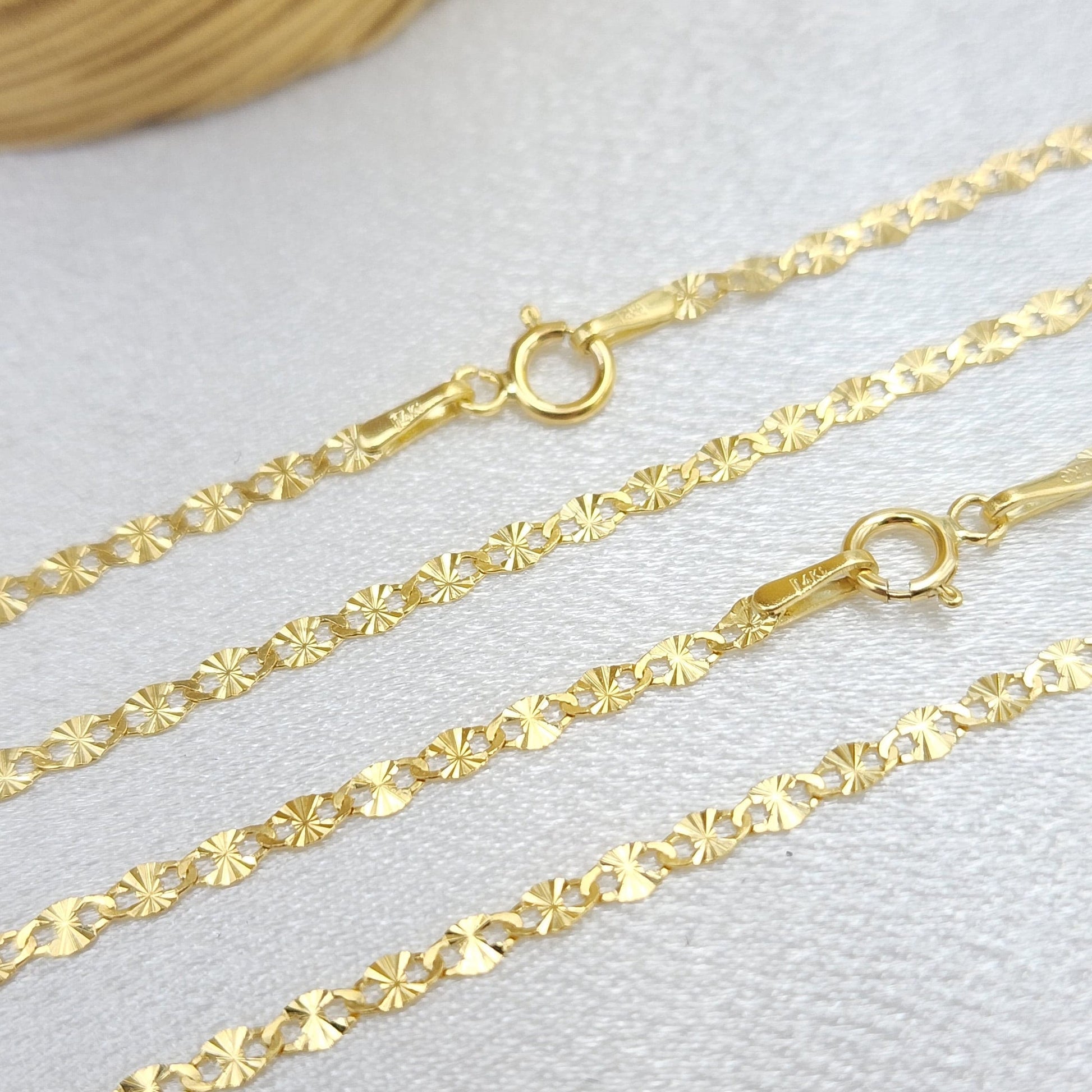 Solid 14k Gold Fully Diamond Cut Mirror Chain - For Girls and Women - Dainty Chain - Real 14k Gold Shiny Necklaces - 14" to 24" Inches