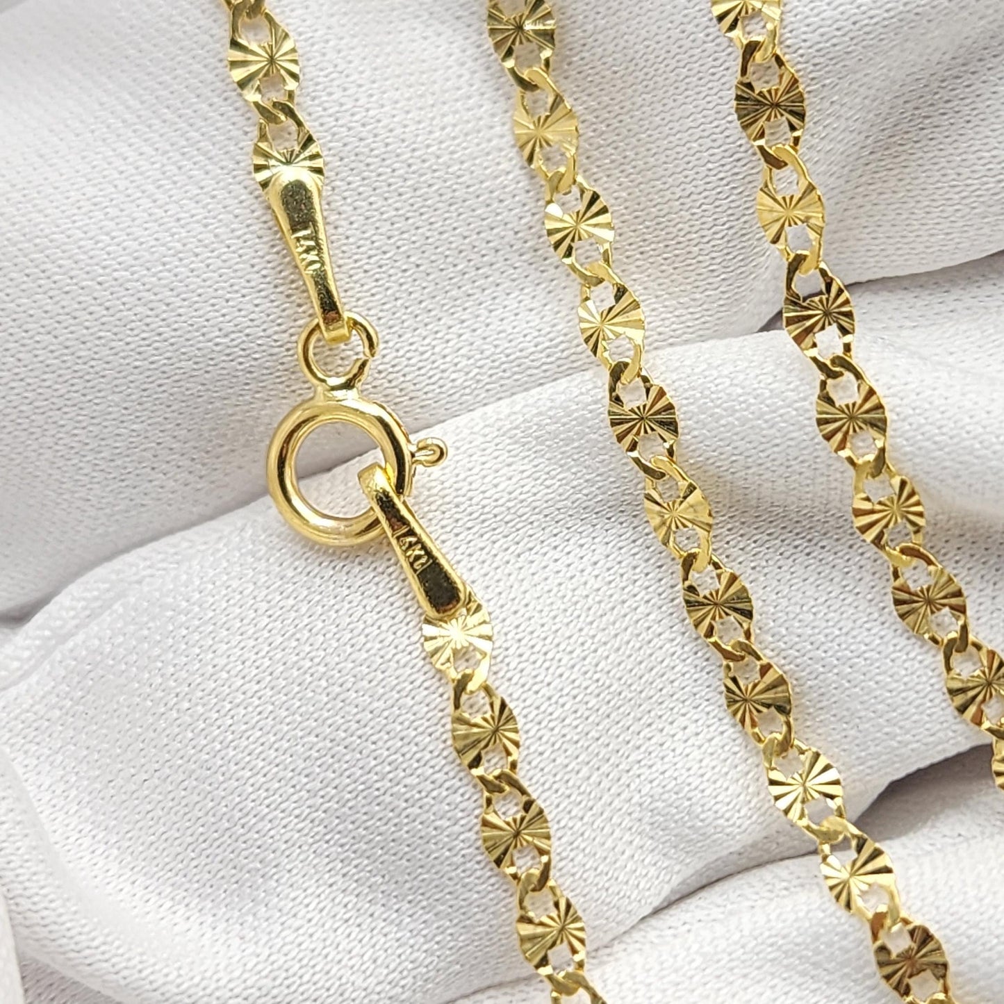 Solid 14k Gold Fully Diamond Cut Mirror Chain - For Girls and Women - Dainty Chain - Real 14k Gold Shiny Necklaces - 14" to 24" Inches