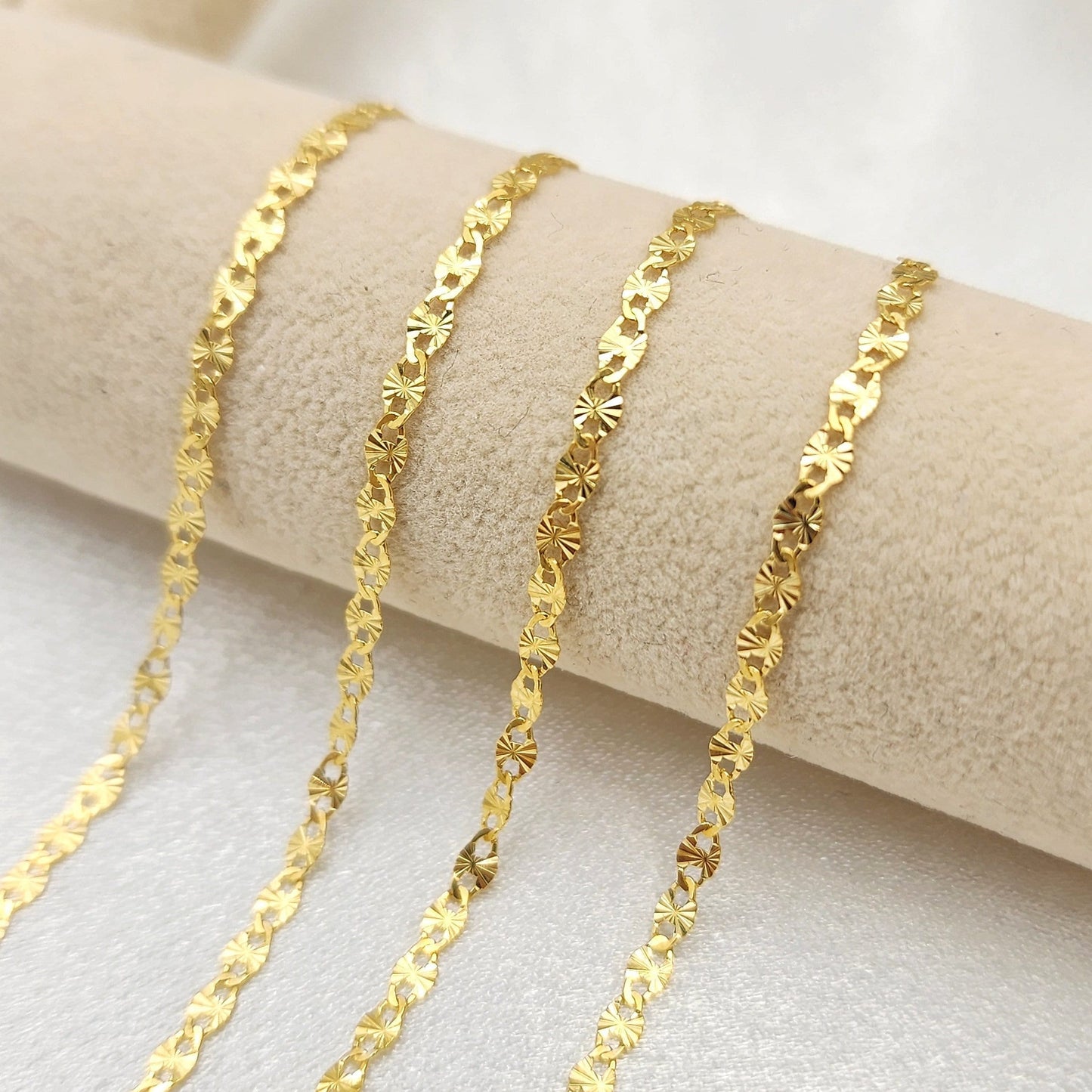 Solid 14k Gold Fully Diamond Cut Mirror Chain - For Girls and Women - Dainty Chain - Real 14k Gold Shiny Necklaces - 14" to 24" Inches