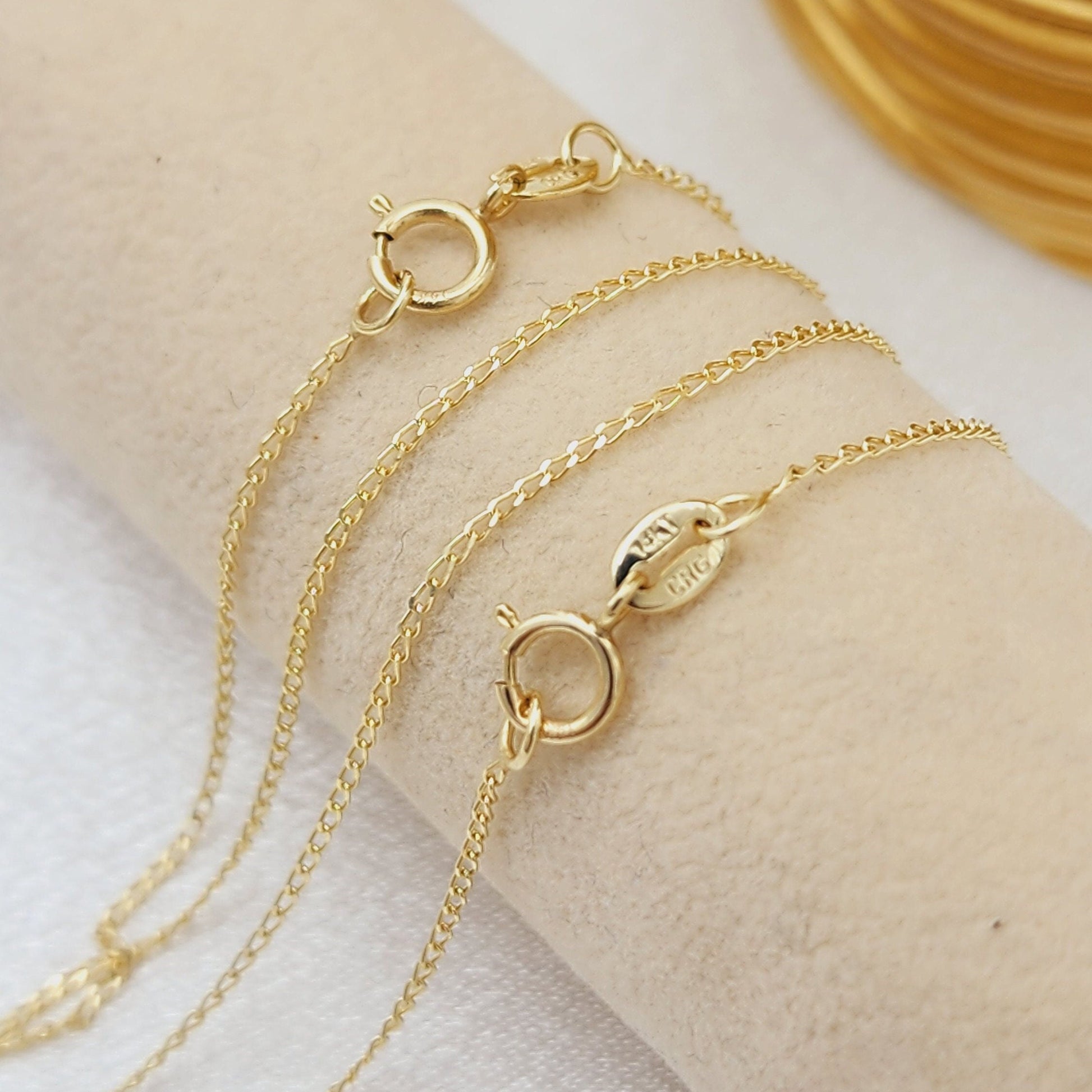 Solid 14k Gold Dainty Cuban Chains - For Girls and Women - Dainty Chain - Real 14k Gold Shiny Necklaces - 14" to 24" Inches - 1mm Thick