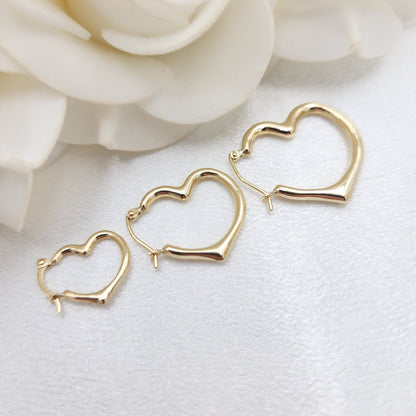 Real 14k Gold Heart Hoop Earrings - 15mm, 20mm, 25mm - For Girls & Women - Perfect For Everyday - Fine Jewelry For her