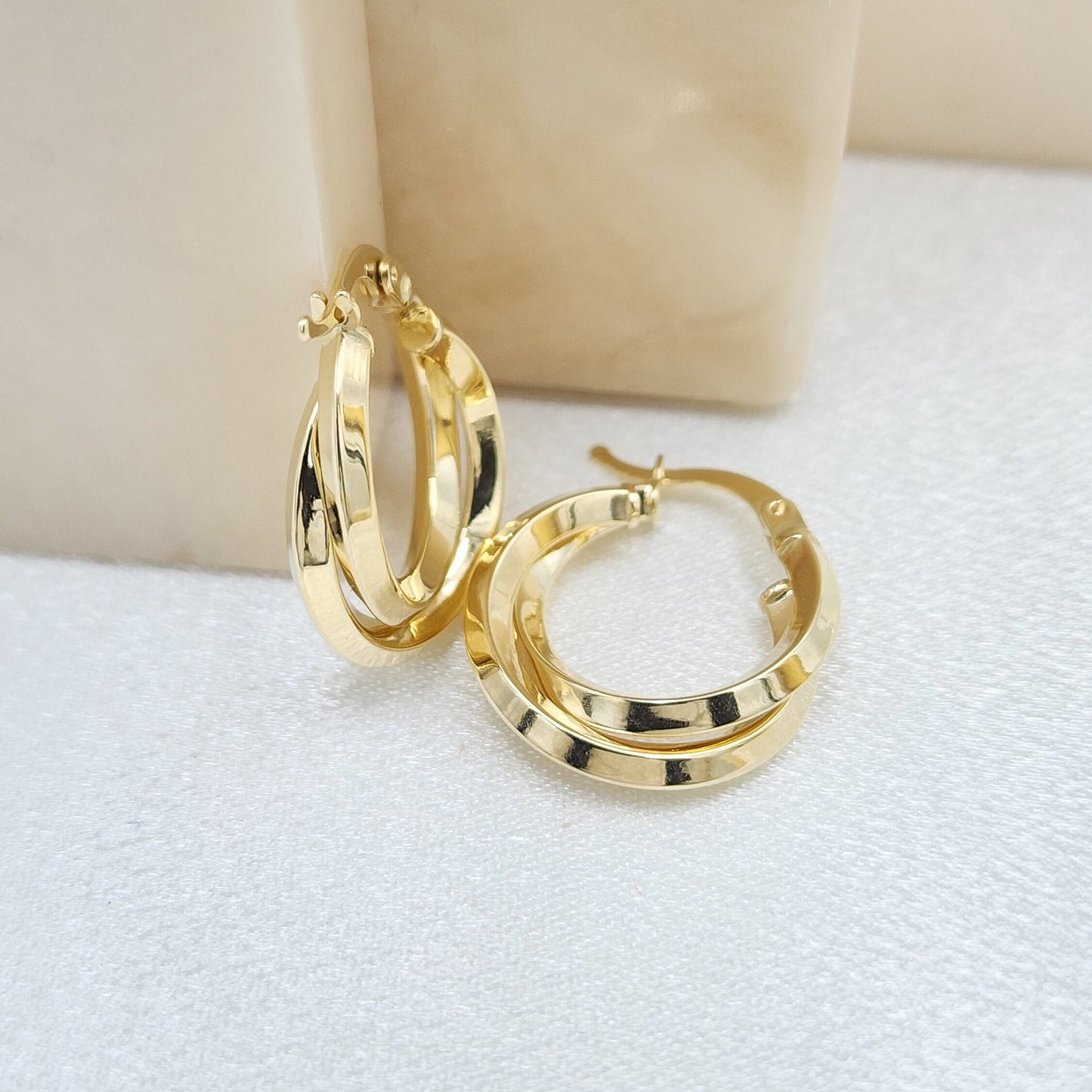 Small 14k Gold Polished Double Hoops Earrings - 18mm - Elegant Earrings - Perfect Gift For Her