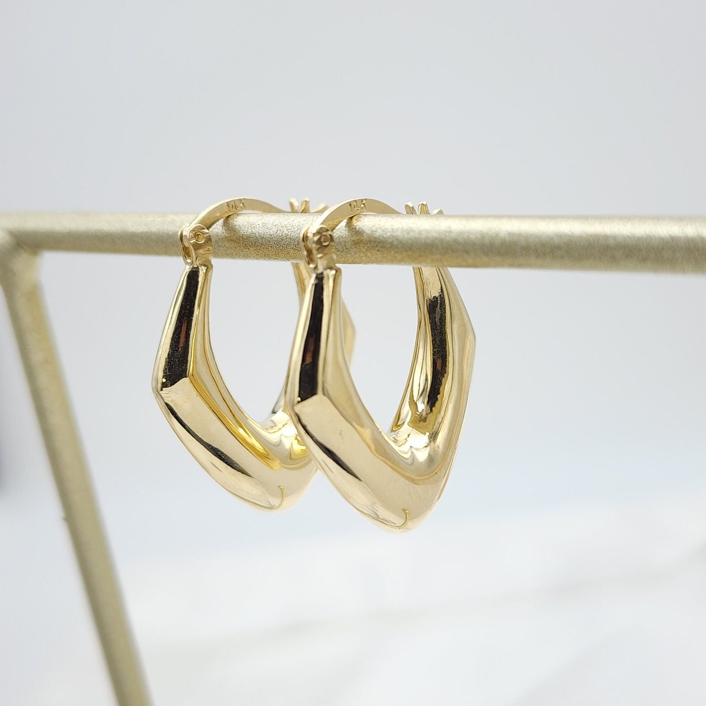 14k Gold Triangular Polished Chunky Hoop Earrings - 7mm Thick - Fancy & Elegant