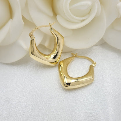 14k Gold Triangular Polished Chunky Hoop Earrings - 7mm Thick - Fancy & Elegant