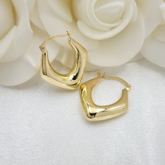 14k Gold Triangular Polished Chunky Hoop Earrings - 7mm Thick - Fancy & Elegant