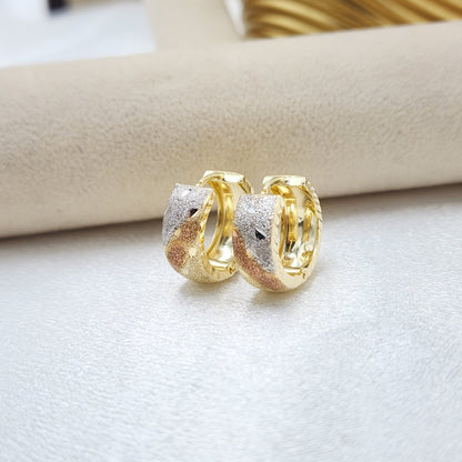 Tricolor 14k Gold Textured Huggie Earrings - 17mm , 6mm Thick - Adorable Earrings