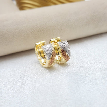 Tricolor 14k Gold Textured Huggie Earrings - 17mm , 6mm Thick - Adorable Earrings