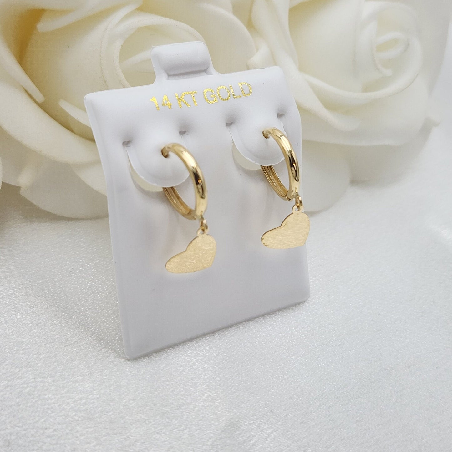 Stunning 14k Gold Dangly Heart Huggie Earrings - Adorable Small Earrings - For Girls & Women