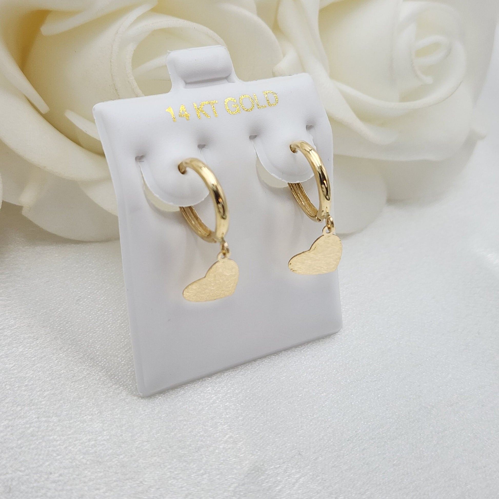 Stunning 14k Gold Dangly Heart Huggie Earrings - Adorable Small Earrings - For Girls & Women