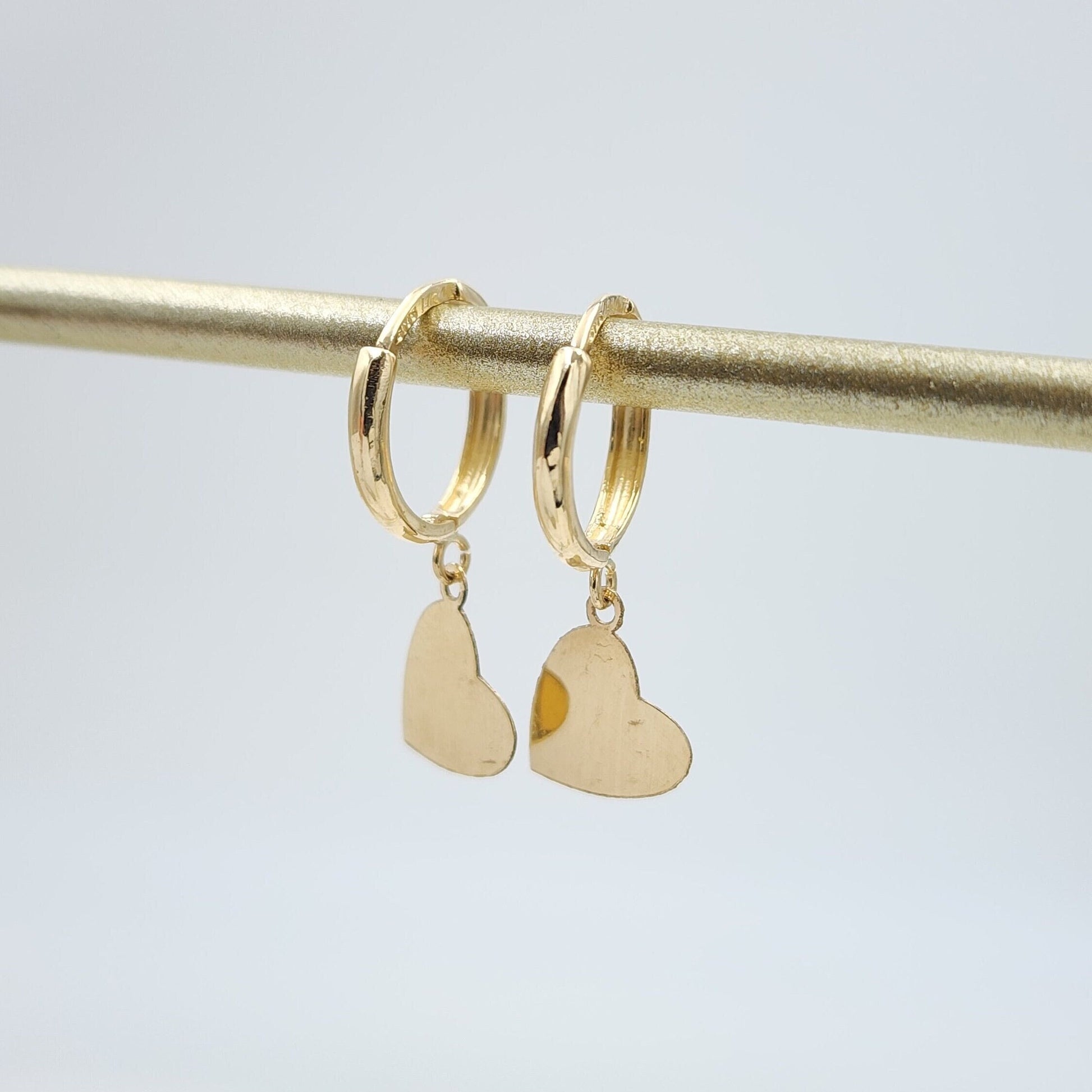 Stunning 14k Gold Dangly Heart Huggie Earrings - Adorable Small Earrings - For Girls & Women