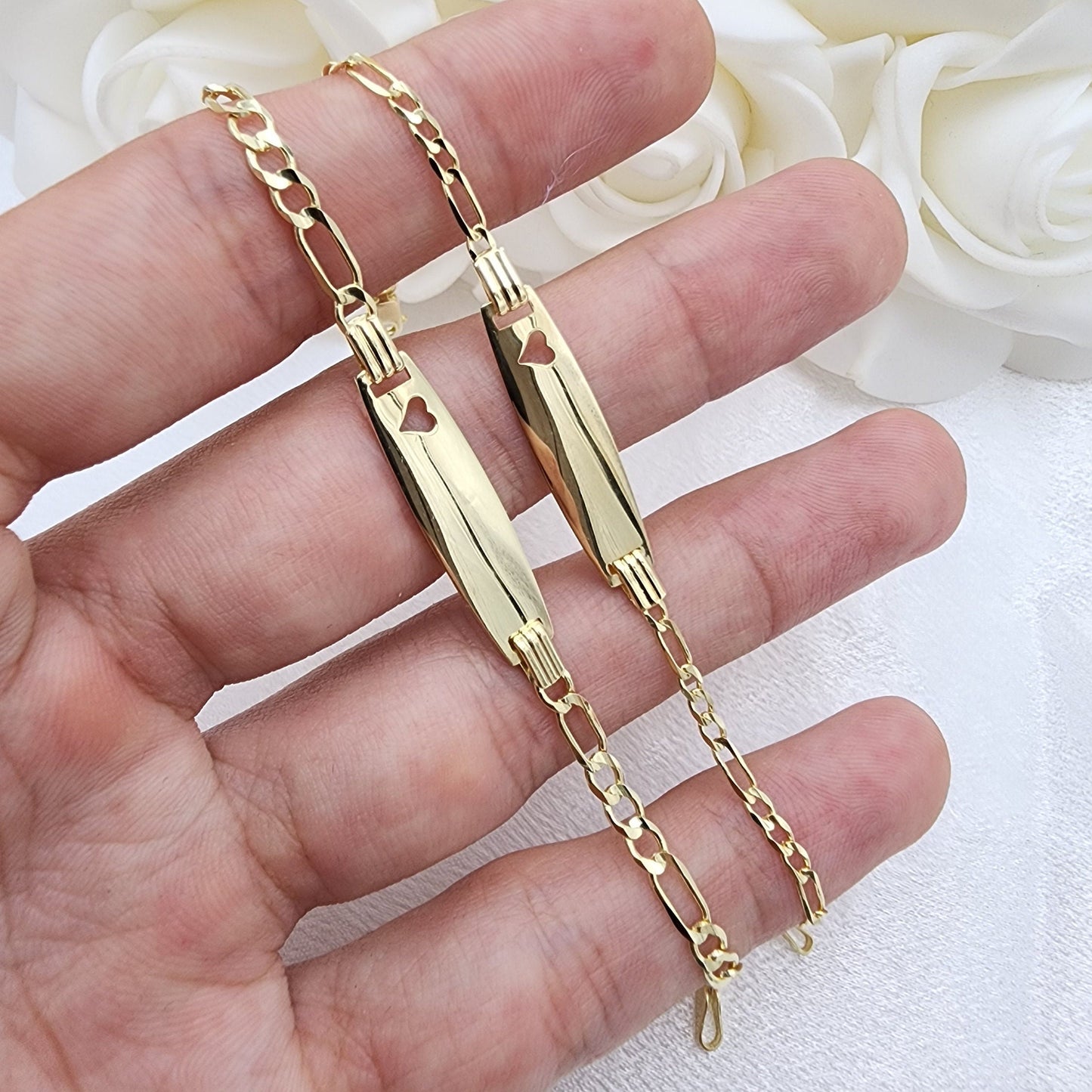 14k Gold Figaro Link ID Baby Bracelet - 6 in - Personalized Bracelet - For Kids