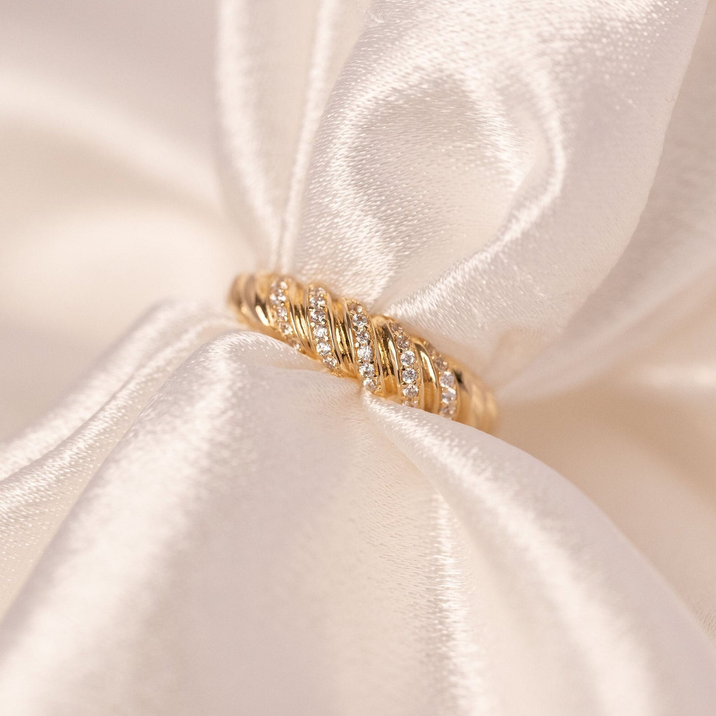 Solid 14k Gold Pave Croissant Ring - Elegant & Shiny Gold Ring - Perfect Gift For Her - Briza Fine Jewelry