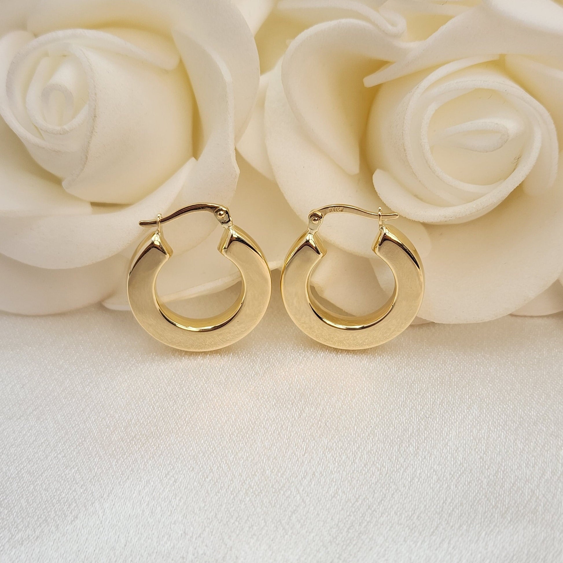 Elegant 14k Gold Thick Round Polished Hoop Earrings - 21mm - 3.5mm Thick - Extra polished Earrings For Her