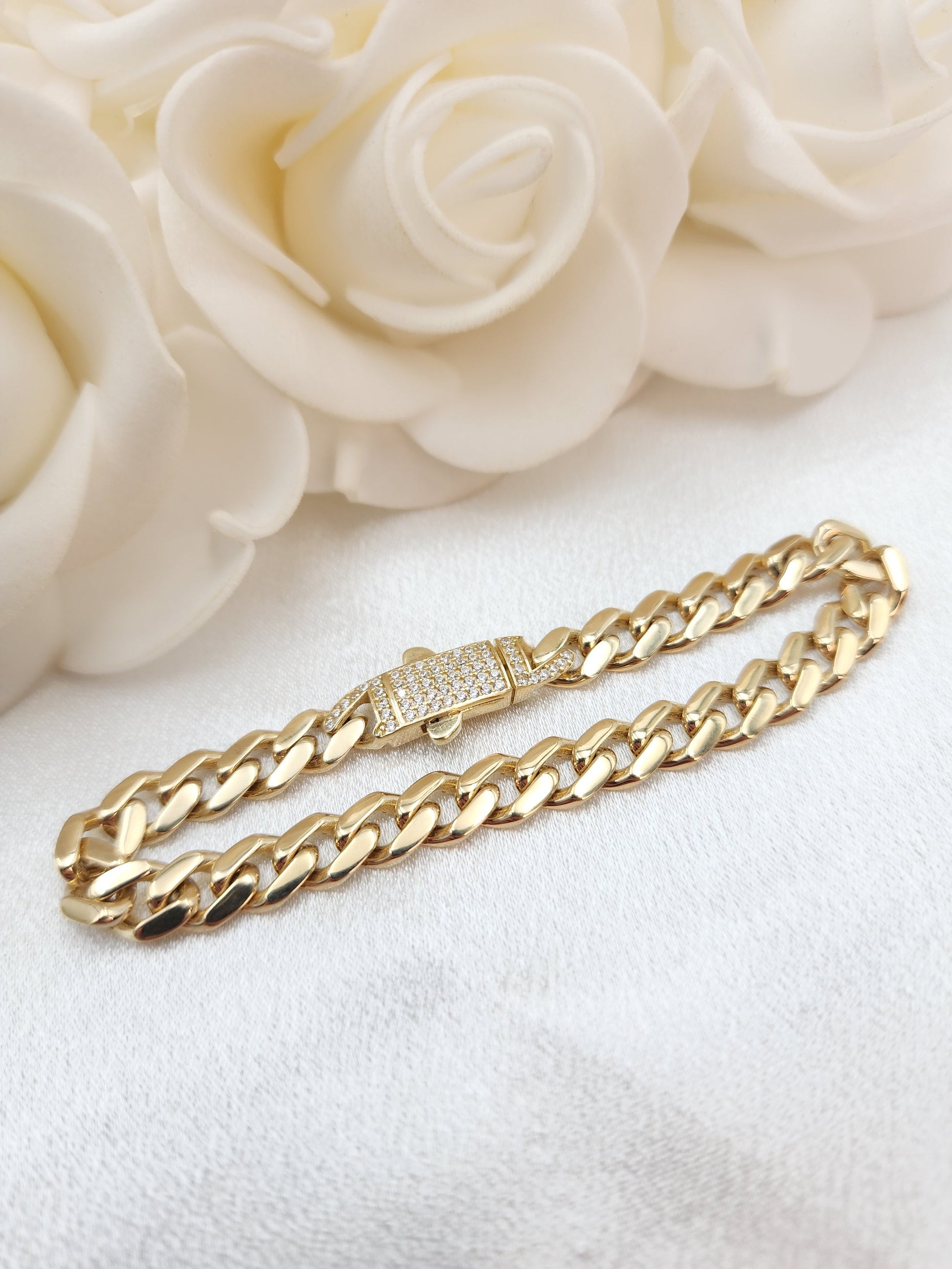 Real 14k Gold Monaco Bracelet - 7 Inches - 7mm Thick - Box Lock