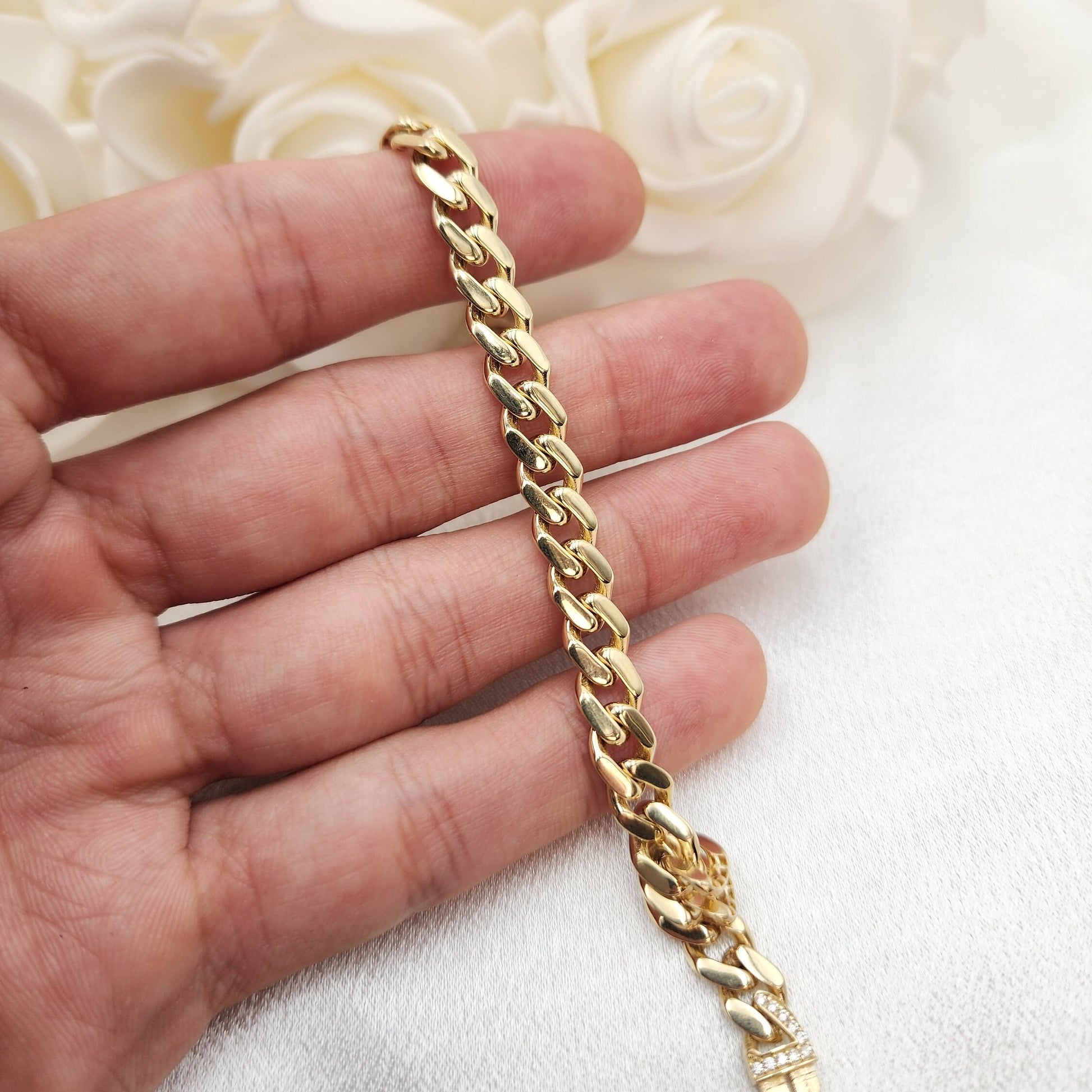 Real 14k Gold Monaco Bracelet - 7 Inches - 7mm Thick - Box Lock