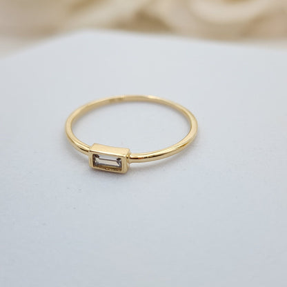 Solid 14k Gold Dainty Baguette CZ Ring - Minimalist Dainty Ring For Her - Elegant & Versatile