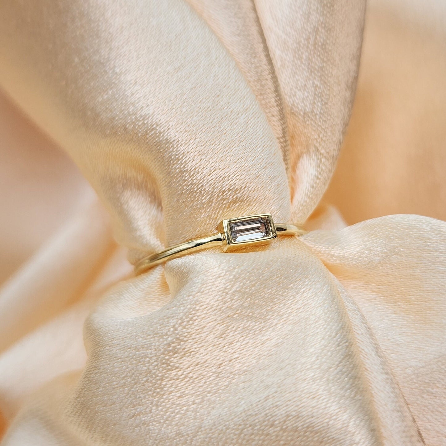 Solid 14k Gold Dainty Baguette CZ Ring - Minimalist Dainty Ring For Her - Elegant & Versatile