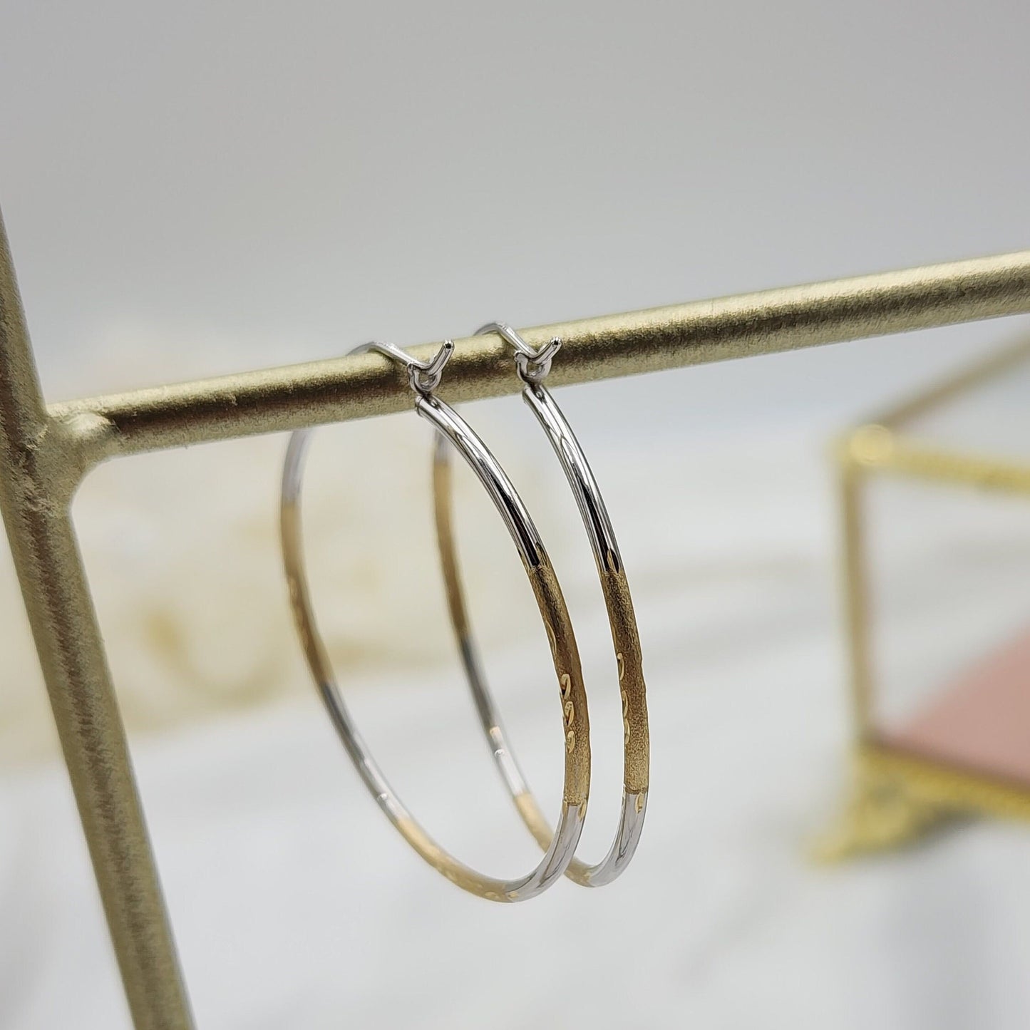 14k Gold 2 Tones 1.5MM Hoop Earrings - 35MM - Light & Elegant - Perfect For Her