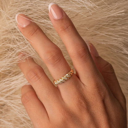 Solid 14k Gold Pave Croissant Ring - Elegant & Shiny Gold Ring - Perfect Gift For Her - Briza Fine Jewelry