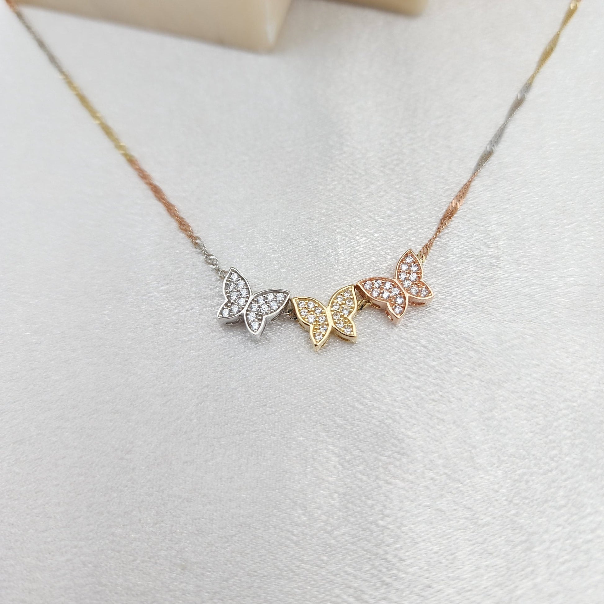 Adorable 14K Gold Butterfly CZ Necklace - 16" to 24" - 1.5MM - Fine Jewelry