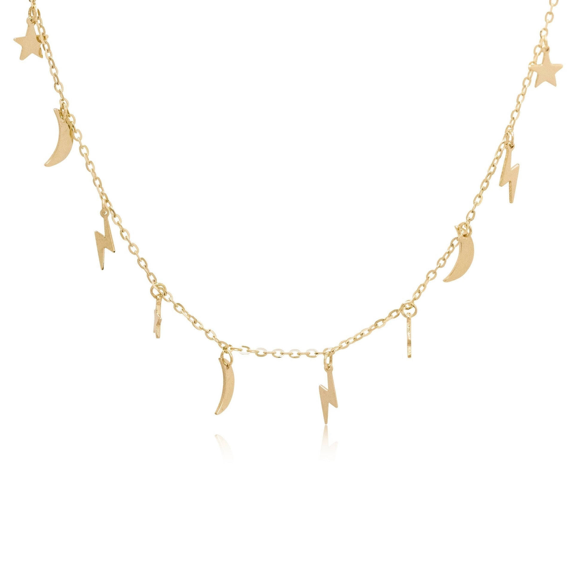 Solid 14k Gold Dainty Star & Moon Necklace - Fully Adjustable - 18 Inches - Minimalist and Elegant