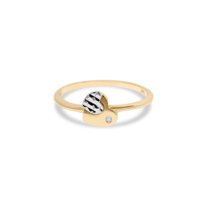 Heart over Heart 14k Gold Ring - Diamond Cut - For Her - Stackable