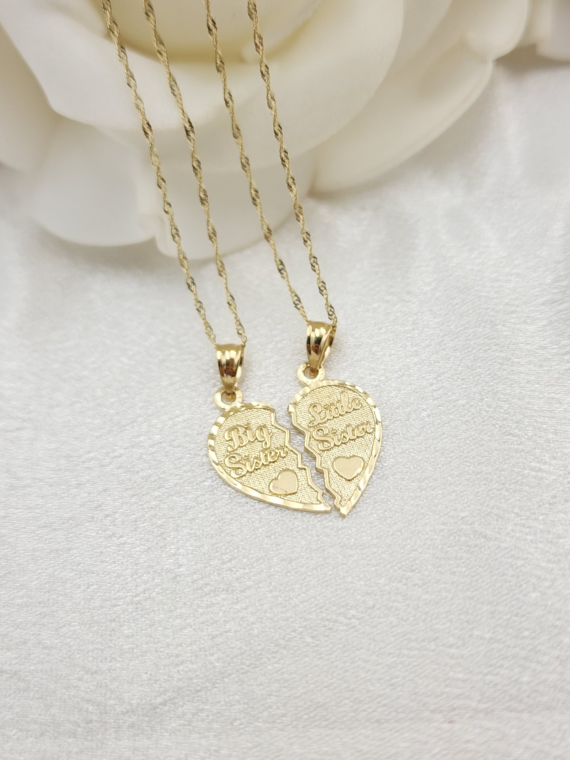 Solid 14k Gold Sisters Breakable Heart Pendant - 2 for 1 - Perfect Gift