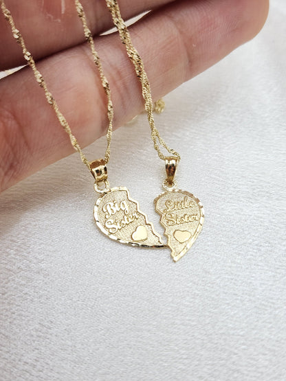 Solid 14k Gold Sisters Breakable Heart Pendant - 2 for 1 - Perfect Gift