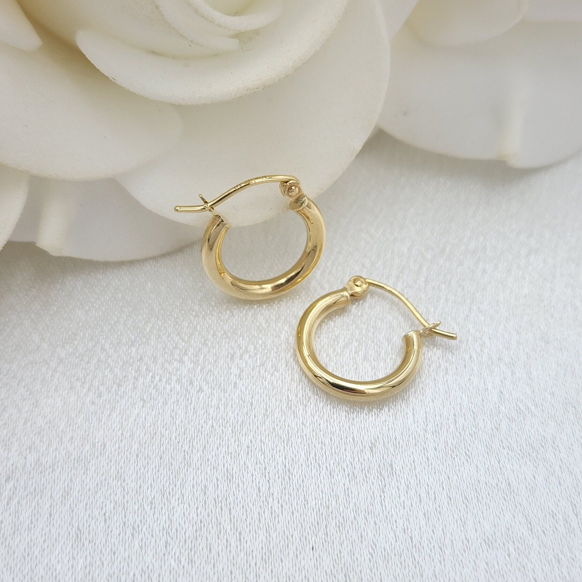 14K Yellow Gold Mini Polished Hoop Earrings - Unique and Versatile - For Everyday - Shiny