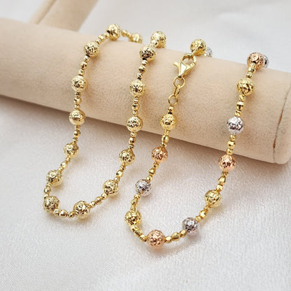 REAL 14k Tricolor/Yellow Gold Bead Diamond Cut Bracelet - 7.5 Inches - 5mm - Perfect Gift