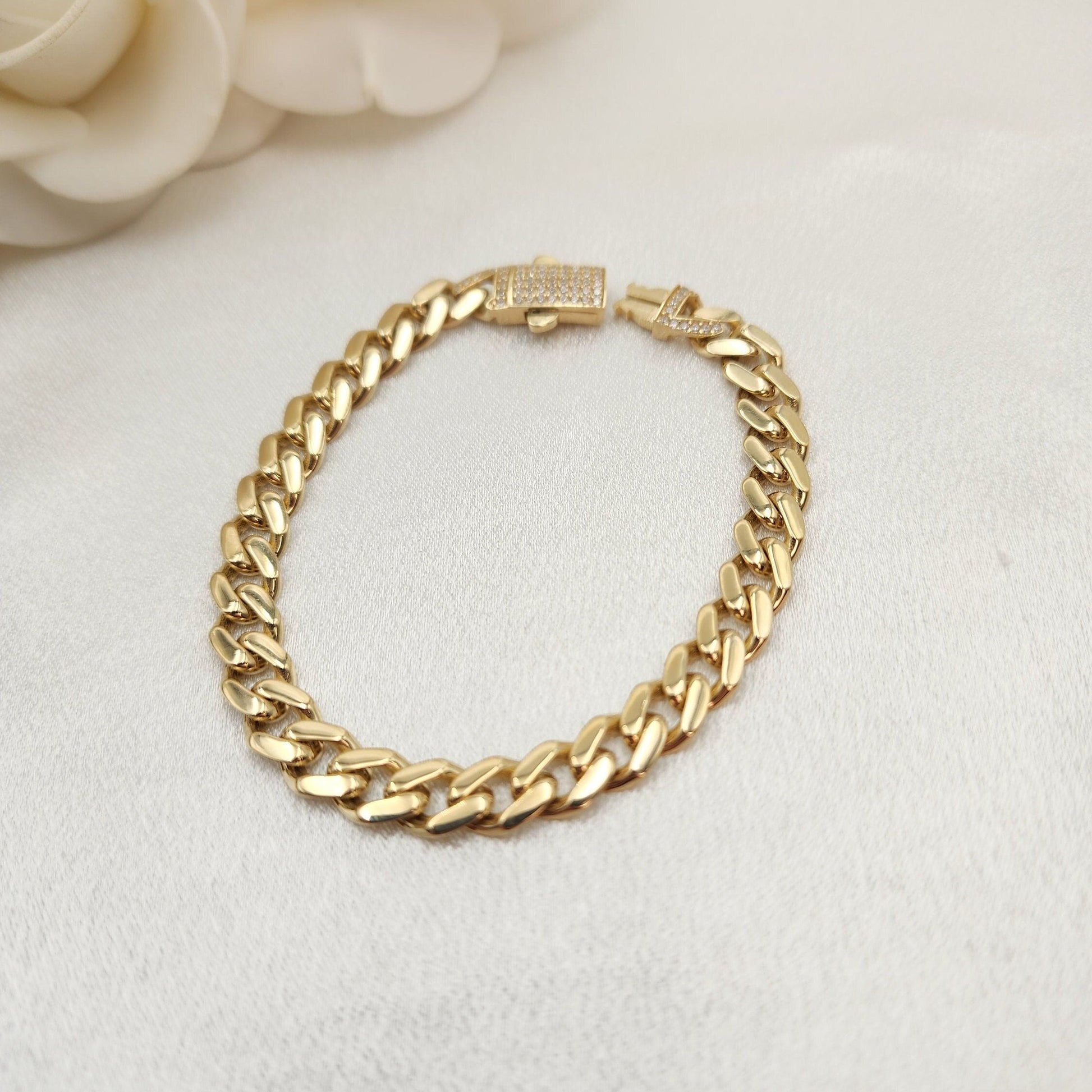 Real 14k Gold Monaco Bracelet - 7 Inches - 7mm Thick - Box Lock