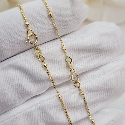 Solid 14k Gold Curb & Bead Necklace - Dainty and sparkling - 14" to 22" Inches - Perfect Gift For Her