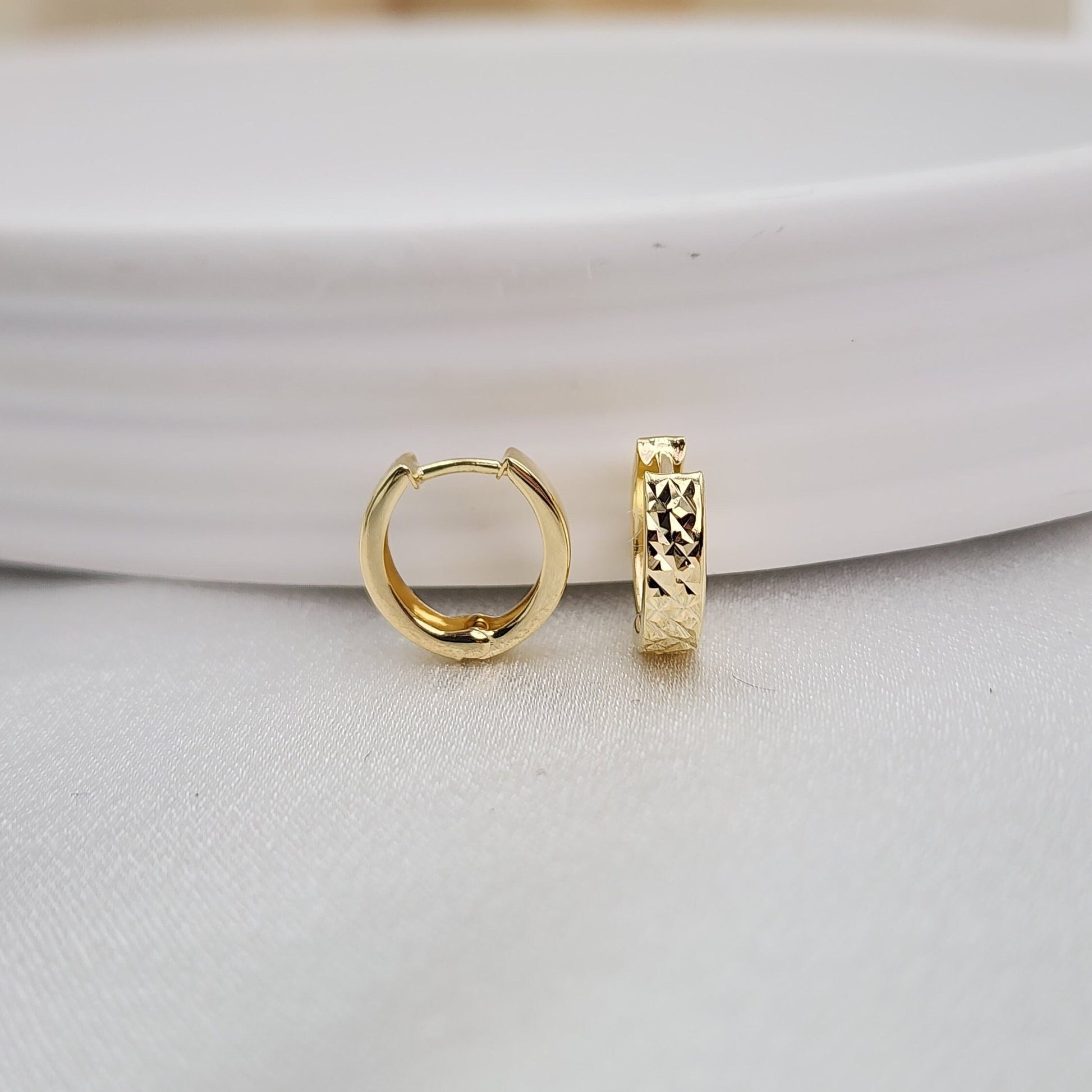 Solid 14k Gold Dainty Diamond Cut Huggie Earrings - 12mm - 3.2mm - Perfect For Her - Versatile & Everlasting