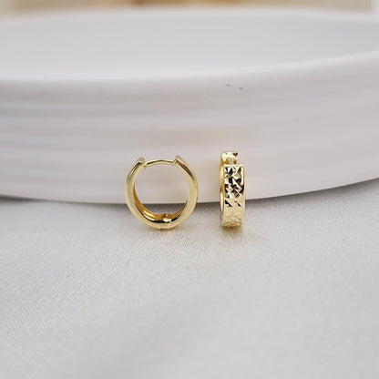 Solid 14k Gold Dainty Diamond Cut Huggie Earrings - 12mm - 3.2mm - Perfect For Her - Versatile & Everlasting