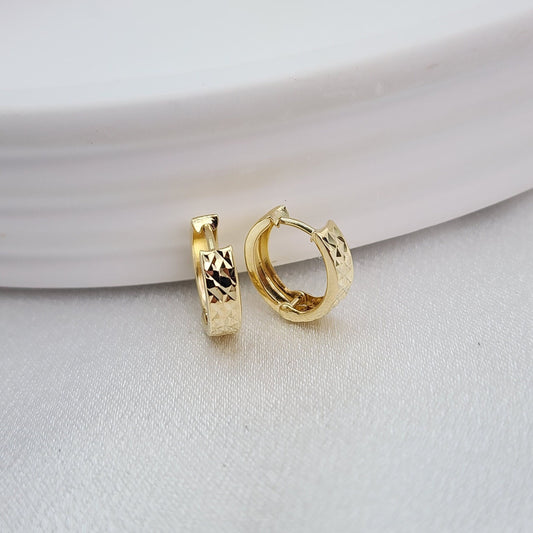 Solid 14k Gold Dainty Diamond Cut Huggie Earrings - 12mm - 3.2mm - Perfect For Her - Versatile & Everlasting