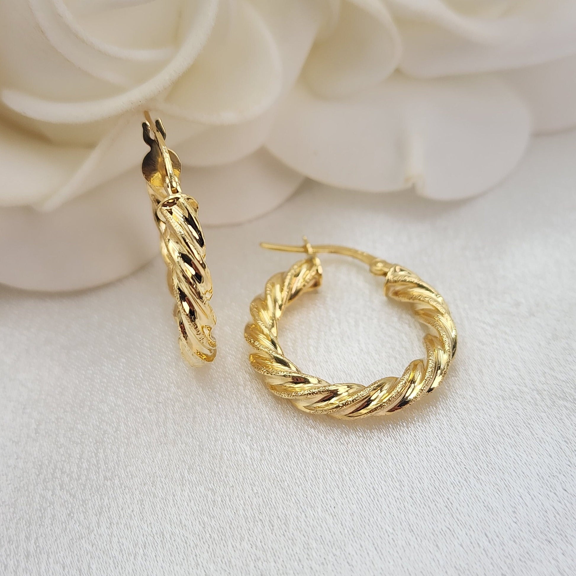 Stunning 14k Gold Shiny Twisted Hoop Earrings - 4mm, 5mm Thick Earrings - Perfect Gift For Her -