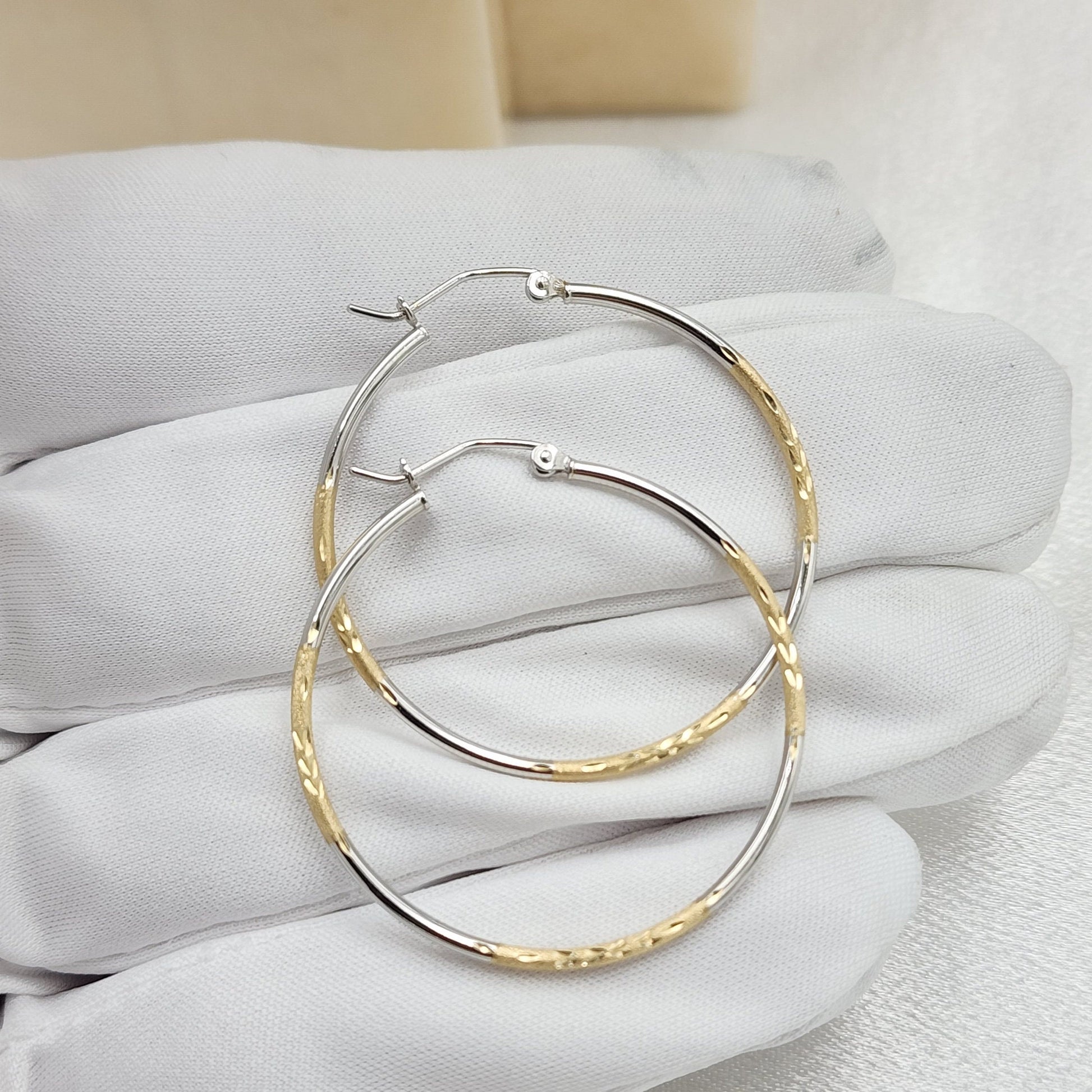 14k Gold 2 Tones 1.5MM Hoop Earrings - 35MM - Light & Elegant - Perfect For Her