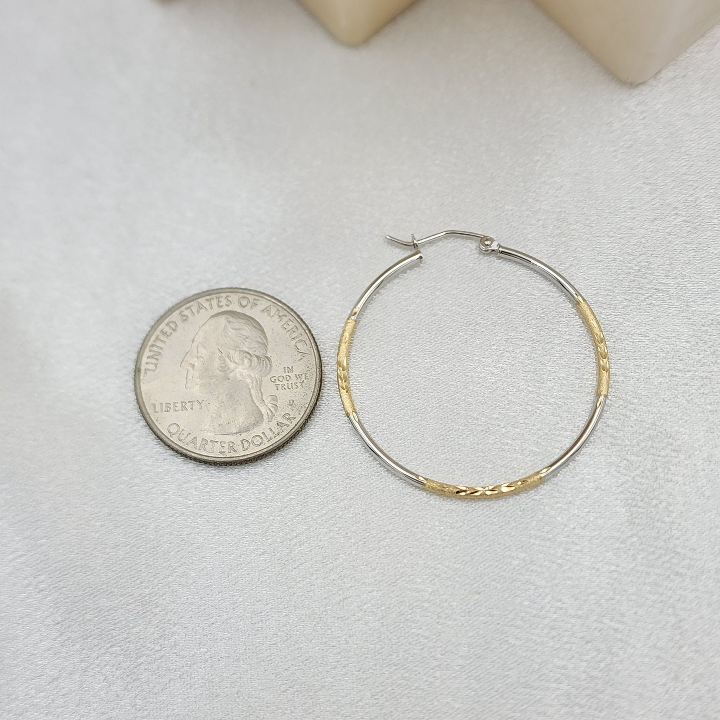 14k Gold 2 Tones 1.5MM Hoop Earrings - 35MM - Light & Elegant - Perfect For Her