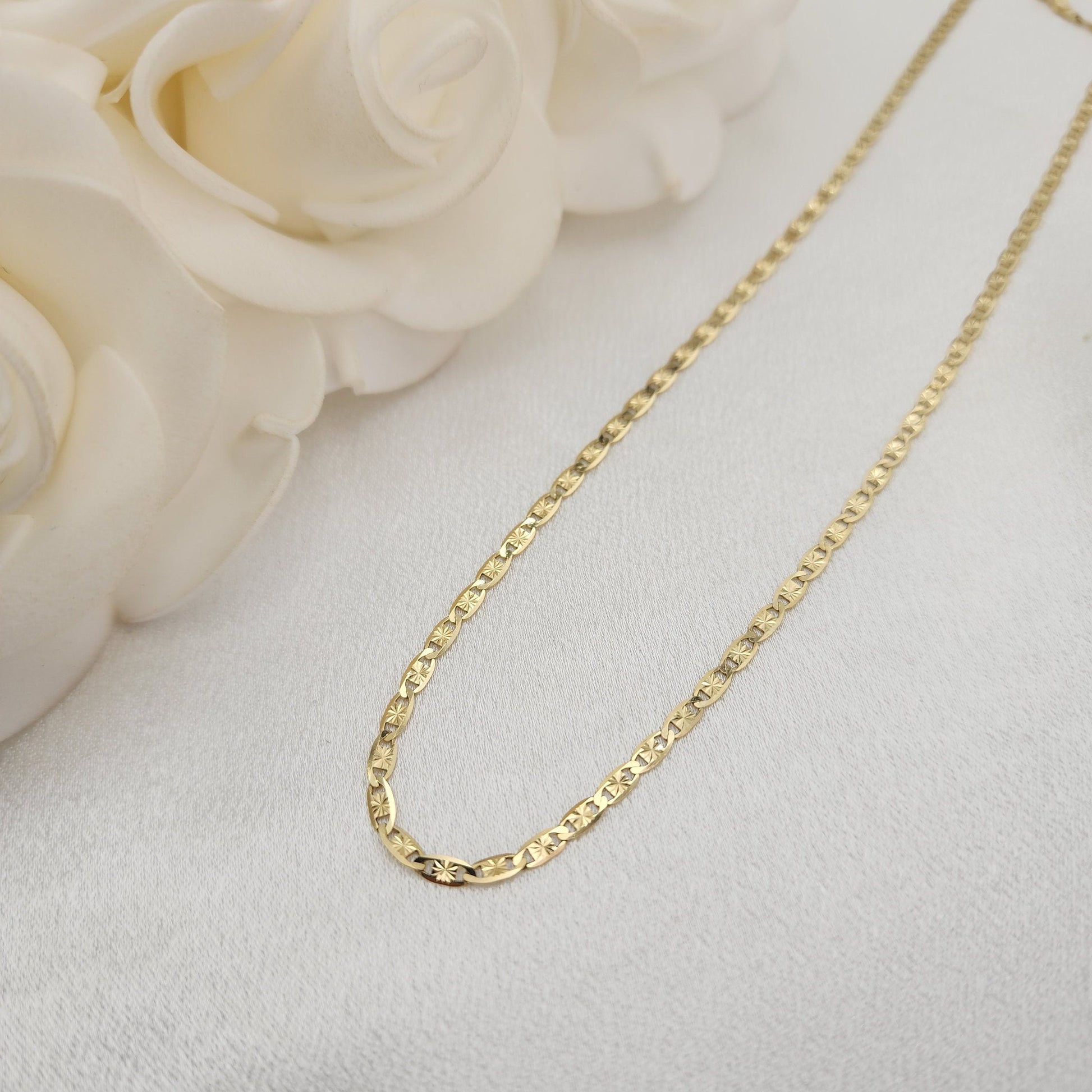 Solid 14k Gold Plain Yellow Valentino Chains - Unisex - For Her/For Him - Shiny & Sparkling