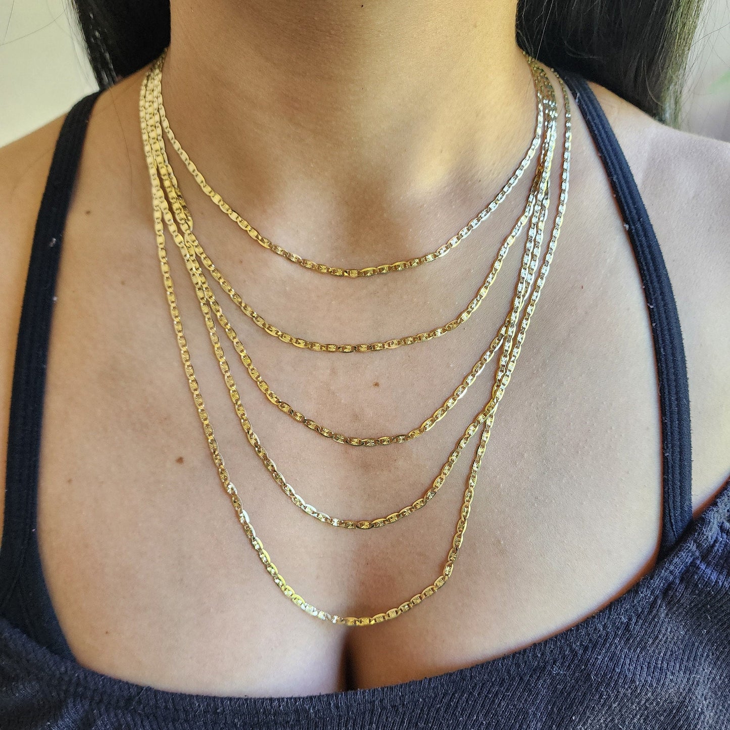 Solid 14k Gold Plain Yellow Valentino Chains - Unisex - For Her/For Him - Shiny & Sparkling