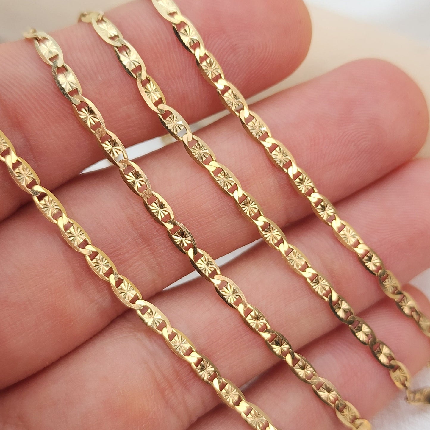 Solid 14k Gold Plain Yellow Valentino Chains - Unisex - For Her/For Him - Shiny & Sparkling