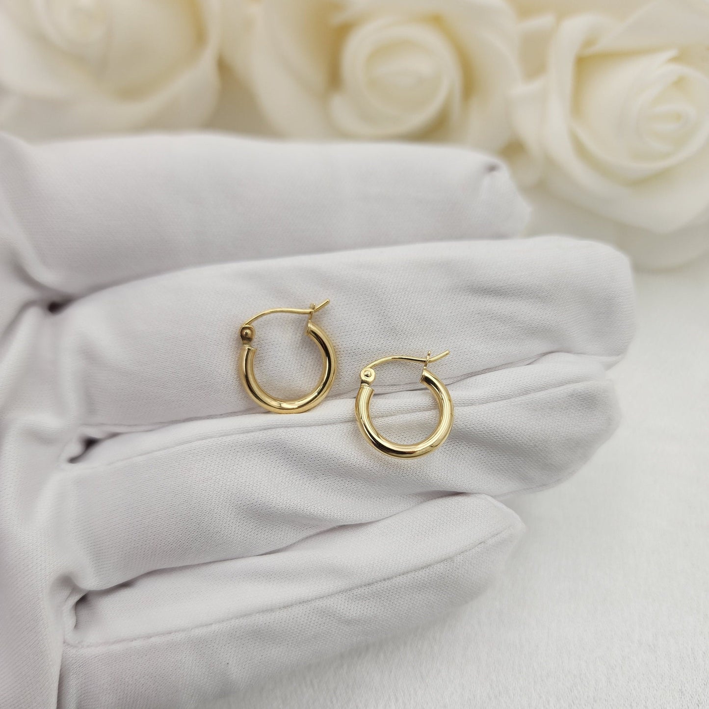 14K Yellow Gold Mini Polished Hoop Earrings - Unique and Versatile - For Everyday - Shiny