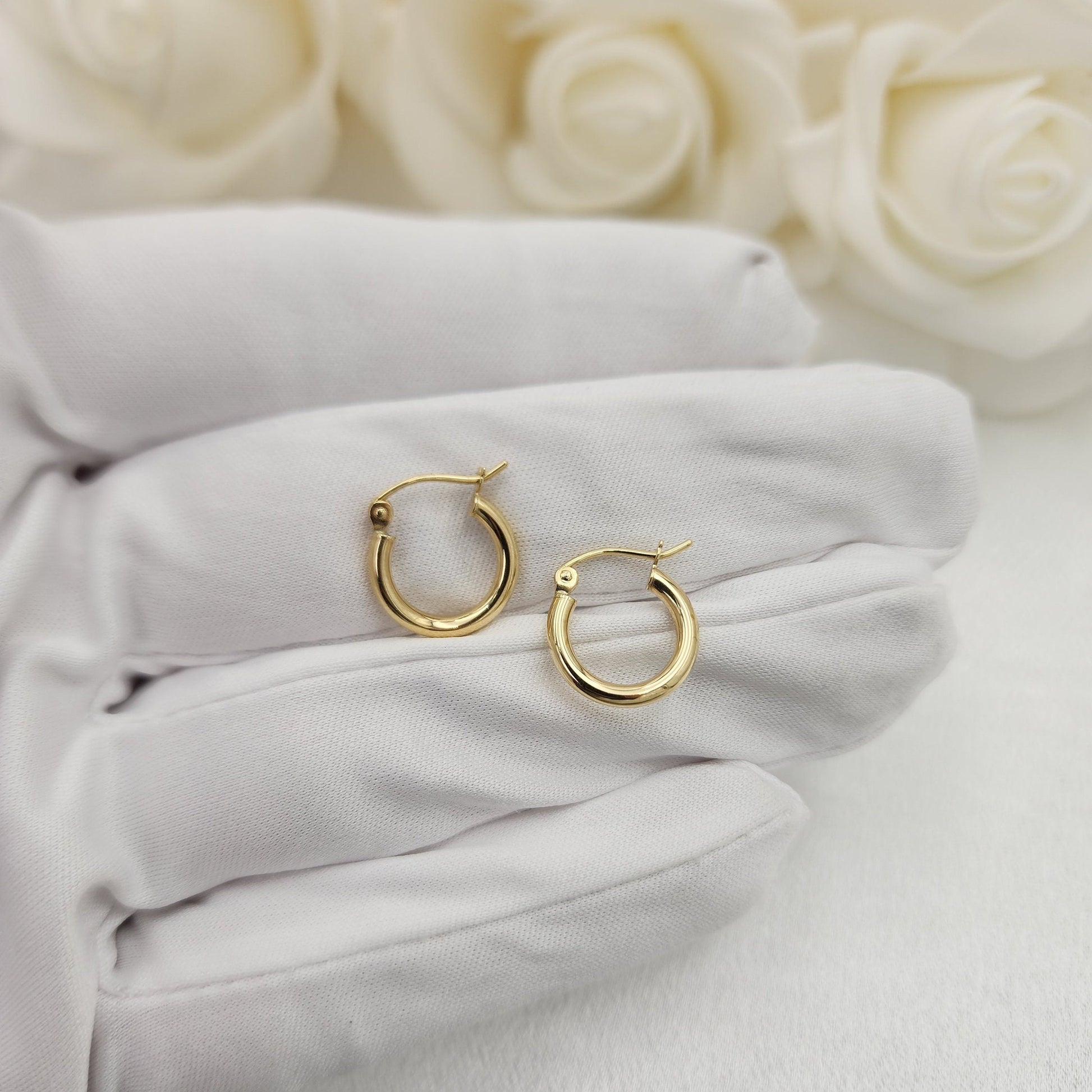 14K Yellow Gold Mini Polished Hoop Earrings - Unique and Versatile - For Everyday - Shiny