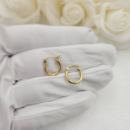 14K Yellow Gold Mini Polished Hoop Earrings - Unique and Versatile - For Everyday - Shiny