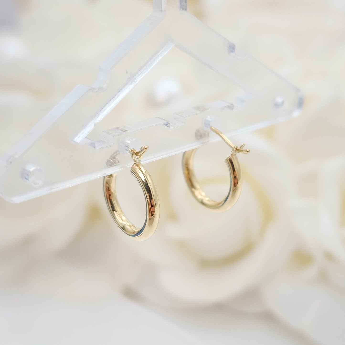 14K Yellow Gold Mini Polished Hoop Earrings - Unique and Versatile - For Everyday - Shiny