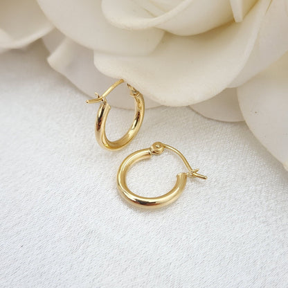 14K Yellow Gold Mini Polished Hoop Earrings - Unique and Versatile - For Everyday - Shiny